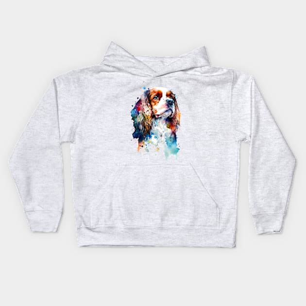 Rainbow Cavalier King Charles Spaniel Watercolor Art Kids Hoodie by doglovershirts